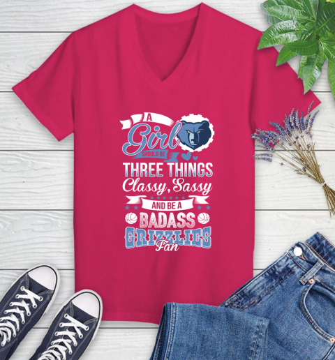 Memphis Grizzlies NBA A Girl Should Be Three Things Classy Sassy And A Be Badass Fan Women's V-Neck T-Shirt 9