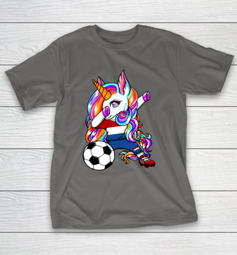 Dabbing Unicorn Netherlands Soccer Fans Jersey Flag Football T-Shirt 21