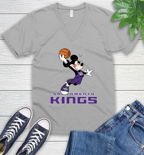 NBA Basketball Sacramento Kings Cheerful Mickey Mouse Shirt V-Neck T-Shirt 4