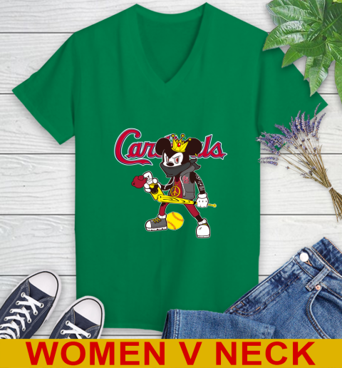 St.Louis Cardinals MLB Baseball Mickey Peace Sign Sports Women's V-Neck T-Shirt 6