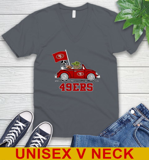NFL Football San Francisco 49ers Darth Vader Baby Yoda Driving Star Wars Shirt V-Neck T-Shirt 5