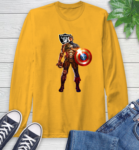 NFL Captain America Marvel Avengers Endgame Football Sports Oakland Raiders Long Sleeve T-Shirt 3
