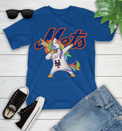 New York Mets MLB Baseball Funny Unicorn Dabbing Sports Youth T-Shirt 9