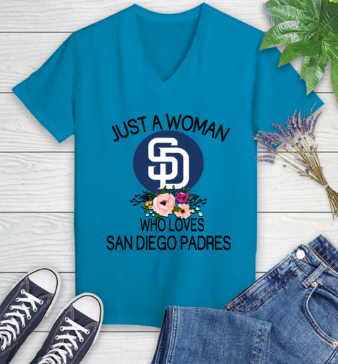 MLB Just A Woman Who Loves San Diego Padres Baseball Sports Women's V-Neck T-Shirt 4