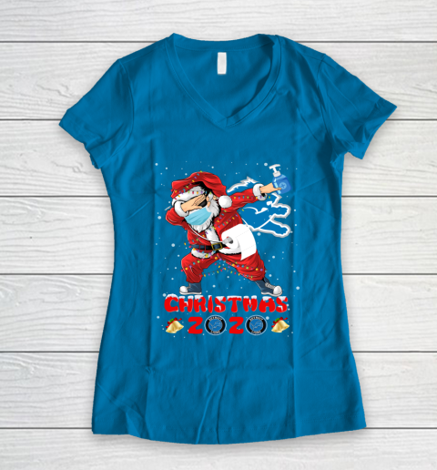 Detroit Lions Funny Santa Claus Dabbing Christmas 2020 NFL Women's V-Neck T-Shirt 5
