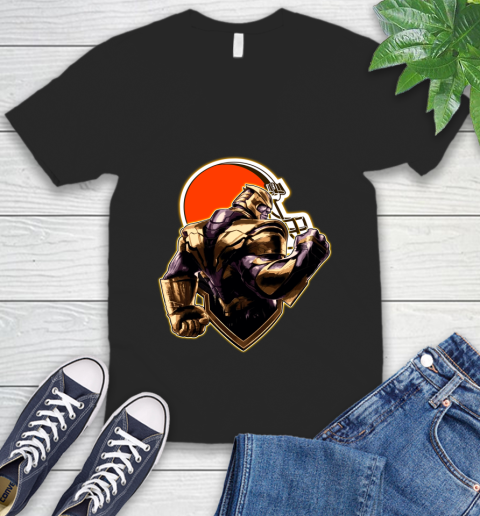 NFL Thanos Avengers Endgame Football Sports Cleveland Browns V-Neck T-Shirt 2