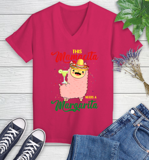Nurse Shirt This Mamacita needs a Margarita Llama T Shirt Women's V-Neck T-Shirt 7