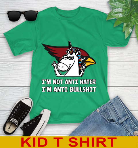 Arizona Cardinals NFL Football Unicorn I'm Not Anti Hater I'm Anti Bullshit Youth T-Shirt 6