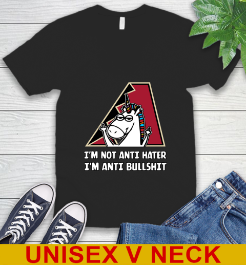 Arizona Diamondbacks MLB Baseball Unicorn I'm Not Anti Hater I'm Anti Bullshit V-Neck T-Shirt 2