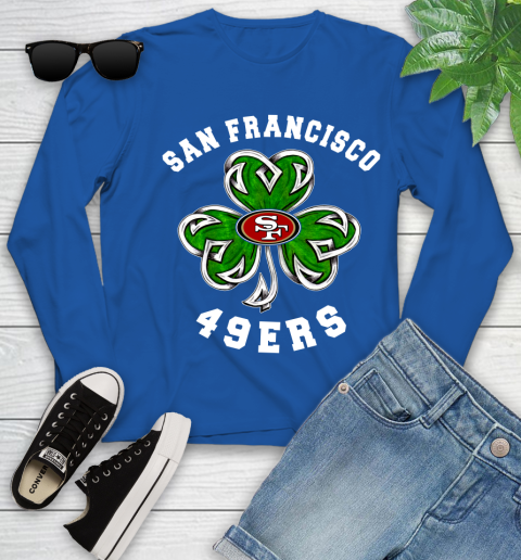 NFL San Francisco 49ers Three Leaf Clover St Patrick's Day Football Sports Youth Long Sleeve 10