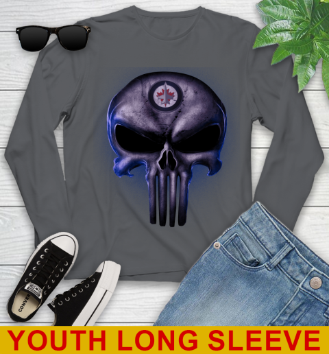 Winnipeg Jets NHL Hockey Punisher Skull Sports Youth Long Sleeve 9
