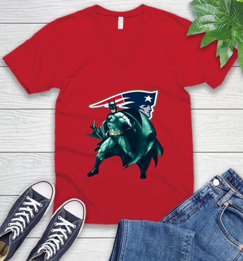 NFL Batman Football Sports New England Patriots V-Neck T-Shirt 7