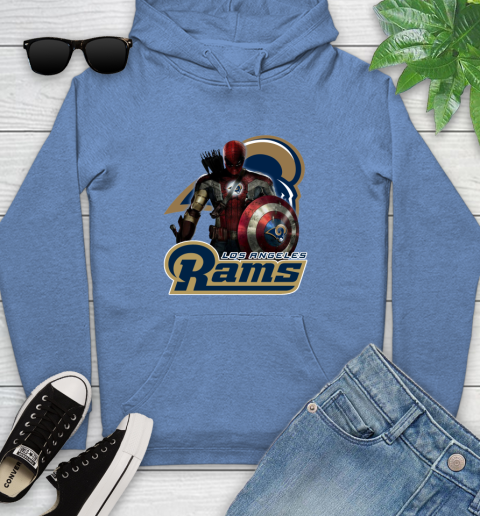 NFL Captain America Thor Spider Man Hawkeye Avengers Endgame Football Los Angeles Rams Youth Hoodie 12