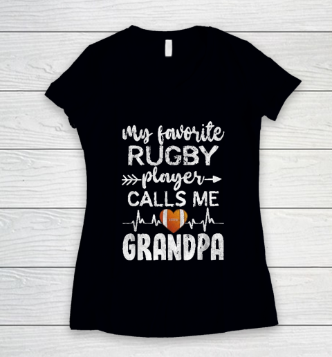 Grandpa Funny Gift Apparel  My Favorite Rugby Player Callsme Grandpa Women's V-Neck T-Shirt