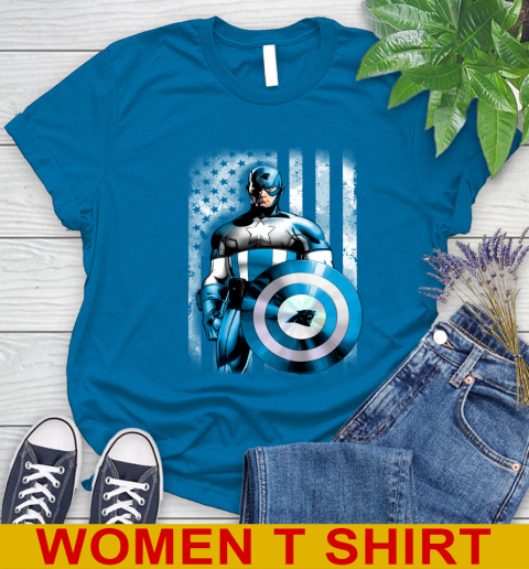 Carolina Panthers NFL Football Captain America Marvel Avengers American Flag Shirt Women's T-Shirt 8