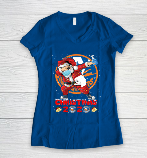 New York Islanders Funny Santa Claus Dabbing Christmas 2020 NHL Women's V-Neck T-Shirt 7
