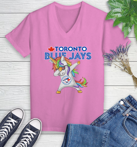 Toronto Blue Jays MLB Baseball Funny Unicorn Dabbing Sports Women's V-Neck T-Shirt 14