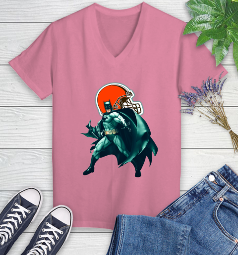 NFL Batman Football Sports Cleveland Browns Women's V-Neck T-Shirt 13