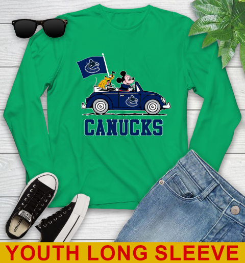 NHL Hockey Vancouver Canucks Pluto Mickey Driving Disney Shirt Youth Long Sleeve 7