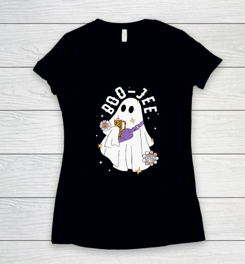 Boujee Boo Jee Spooky Season Cute Ghost Halloween Costume Women's V-Neck T-Shirt