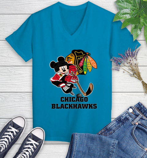 NHL Chicago Blackhawks Mickey Mouse Disney Hockey T Shirt Women's V-Neck T-Shirt 7