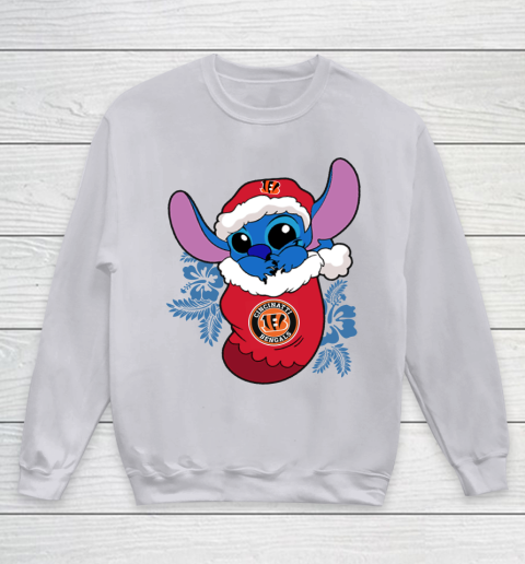 Cincinnati Bengals Christmas Stitch In The Sock Funny Disney NFL Youth Sweatshirt 4