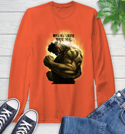 Milwaukee Bucks NBA Basketball Hulk Marvel Avengers Sports Long Sleeve T-Shirt 4