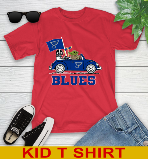 NHL Hockey St.Louis Blues Darth Vader Baby Yoda Driving Star Wars Shirt Youth T-Shirt 10