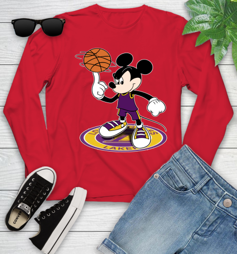 NBA Basketball Los Angeles Lakers Cheerful Mickey Disney Shirt Youth Long Sleeve 11