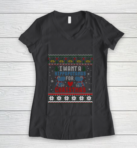 I Want A Hippopotamus For Christmas Ugly Xmas Women's V-Neck T-Shirt 6