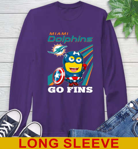 NFL Football Miami Dolphins Captain America Marvel Avengers Minion Shirt Long Sleeve T-Shirt 5