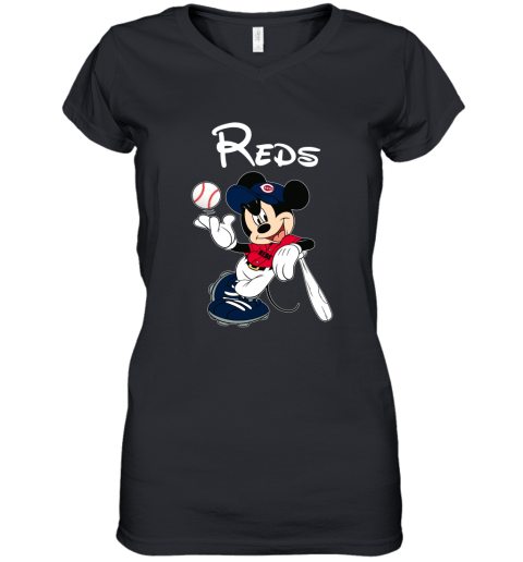 Baseball Mickey Team Cincinnati Reds Women's V-Neck T-Shirt