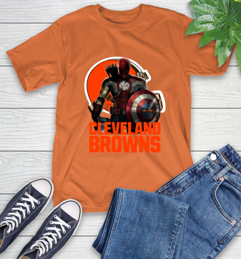 NFL Captain America Thor Spider Man Hawkeye Avengers Endgame Football Cleveland Browns T-Shirt 5