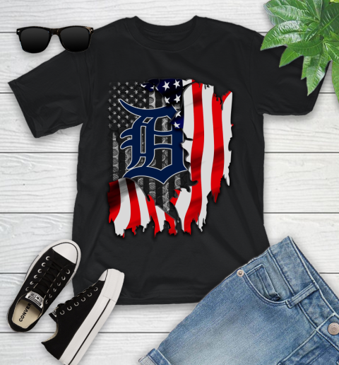 Detroit Tigers MLB Baseball American Flag Youth T-Shirt