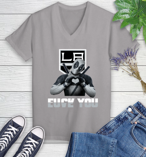 NHL Los Angeles Kings Deadpool Love You Fuck You Hockey Sports Women's V-Neck T-Shirt 4