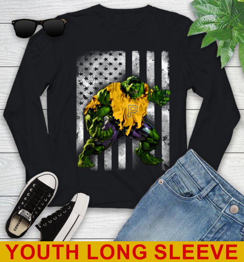 Pittsburgh Pirates Hulk Marvel Avengers MLB Baseball American Flag Youth Long Sleeve