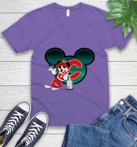 NHL Calgary Flames Stanley Cup Mickey Mouse Disney Hockey T Shirt V-Neck T-Shirt 10