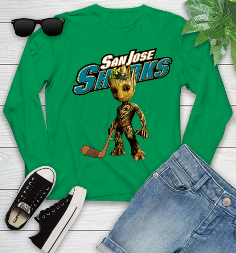 San Jose Sharks NHL Hockey Groot Marvel Guardians Of The Galaxy Youth Long Sleeve 6