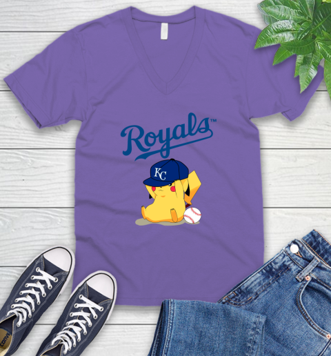 MLB Pikachu Baseball Sports Kansas City Royals V-Neck T-Shirt 9