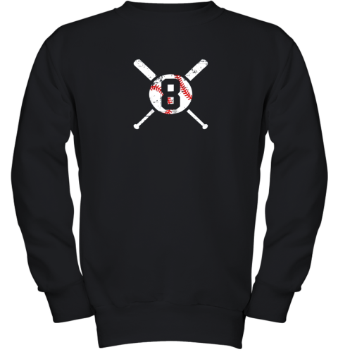 Baseball Number 8 Eight Shirt Distressed Softball Apparel Youth Sweatshirt