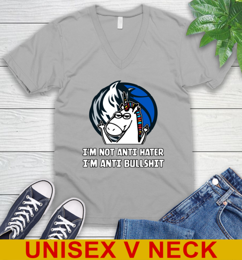 Dallas Mavericks NBA Basketball Unicorn I'm Not Anti Hater I'm Anti Bullshit V-Neck T-Shirt 4