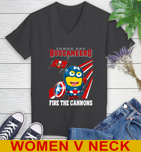 NFL Football Tampa Bay Buccaneers Captain America Marvel Avengers Minion Shirt Women's V-Neck T-Shirt 8