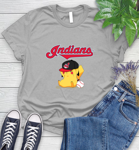 MLB Pikachu Baseball Sports Cleveland Indians Women's T-Shirt 5
