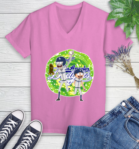 MLB Los Angeles Dodgers Rick And Morty Commissioner's Trophy Baseball Sports Women's V-Neck T-Shirt 14