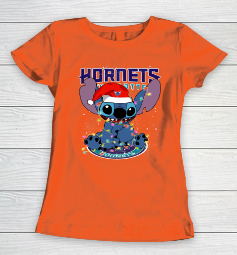 Charlotte Hornets NBA noel stitch Basketball Christmas Women's T-Shirt 2