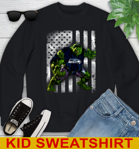 Seattle Seahawks Hulk Marvel Avengers NFL Football American Flag Youth Sweatshirt