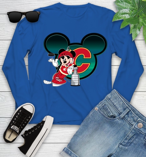 NHL Calgary Flames Stanley Cup Mickey Mouse Disney Hockey T Shirt Youth Long Sleeve 9