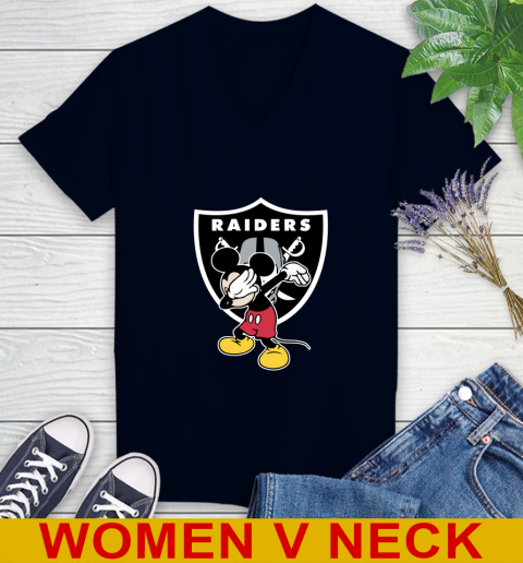 Oakland Raiders NFL Football Dabbing Mickey Disney Sports Women's V-Neck T-Shirt 3