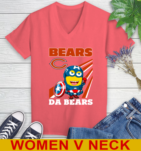 NFL Football Chicago Bears Captain America Marvel Avengers Minion Shirt Women's V-Neck T-Shirt 6