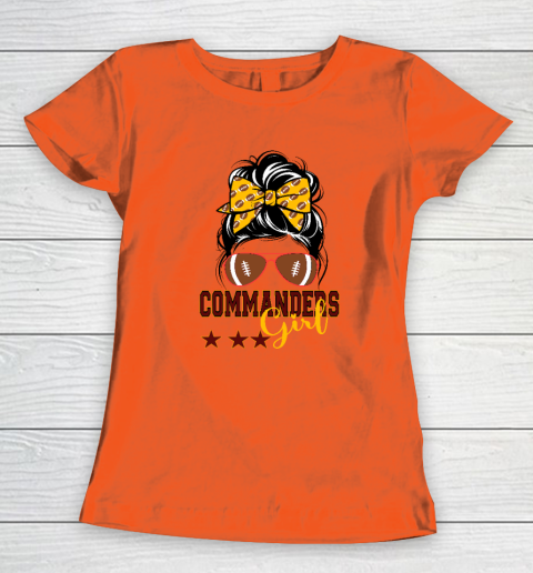 Retro Commanders Girl Messy Bun Sports Fan Team Matching Women's T-Shirt 2